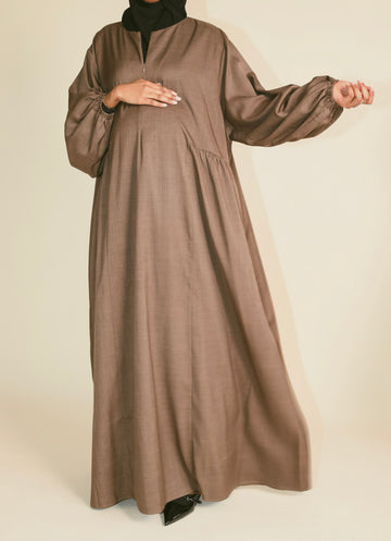 Hayati Linen Look Nursingfriendly maternity dress in Mocha