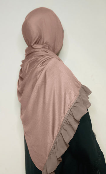 Premium Jersey Hijab with Frill Dusky Pink