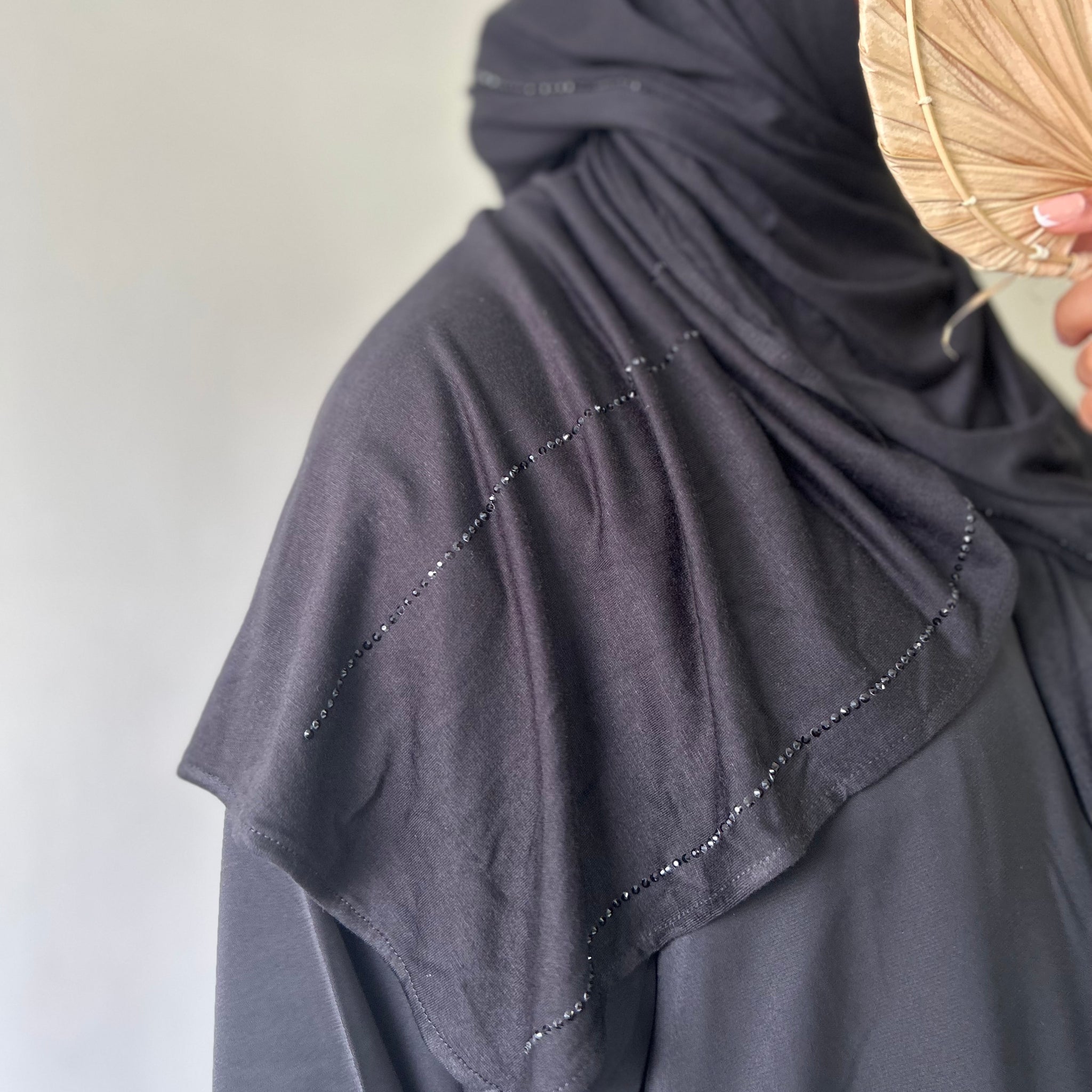 Premium Black Jersey Hijab with Rhinestones - Modest Maternity