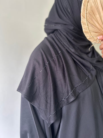 Premium Black Jersey Hijab with Rhinestones - Modest Maternity