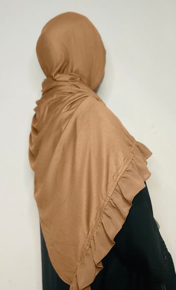 Premium Jersey Hijab with Frill Camel Colour - Modest Maternity