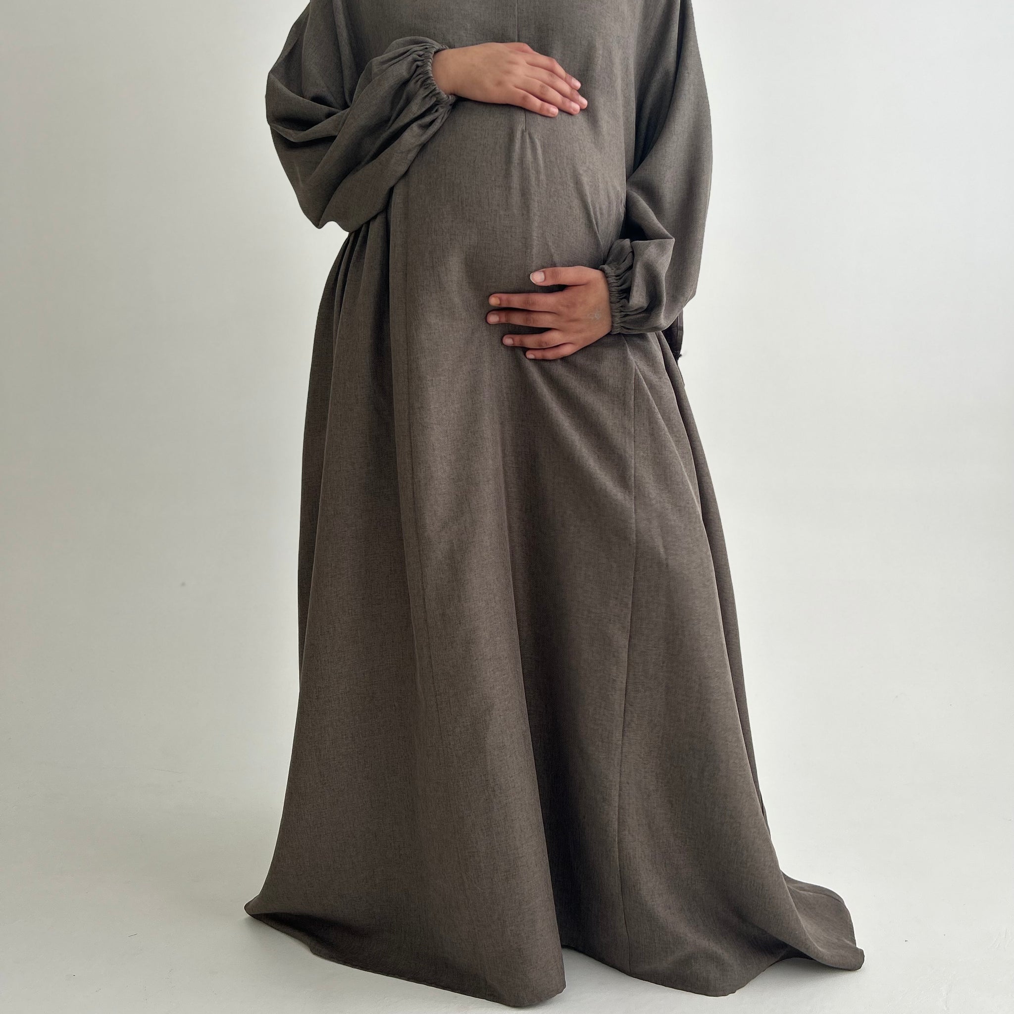 Hayat Linen Abaya Brownish Green - Modest Maternity