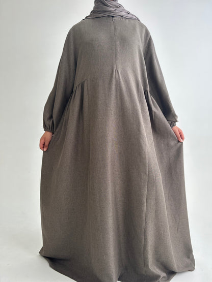 Hayat Linen Abaya Brownish Green