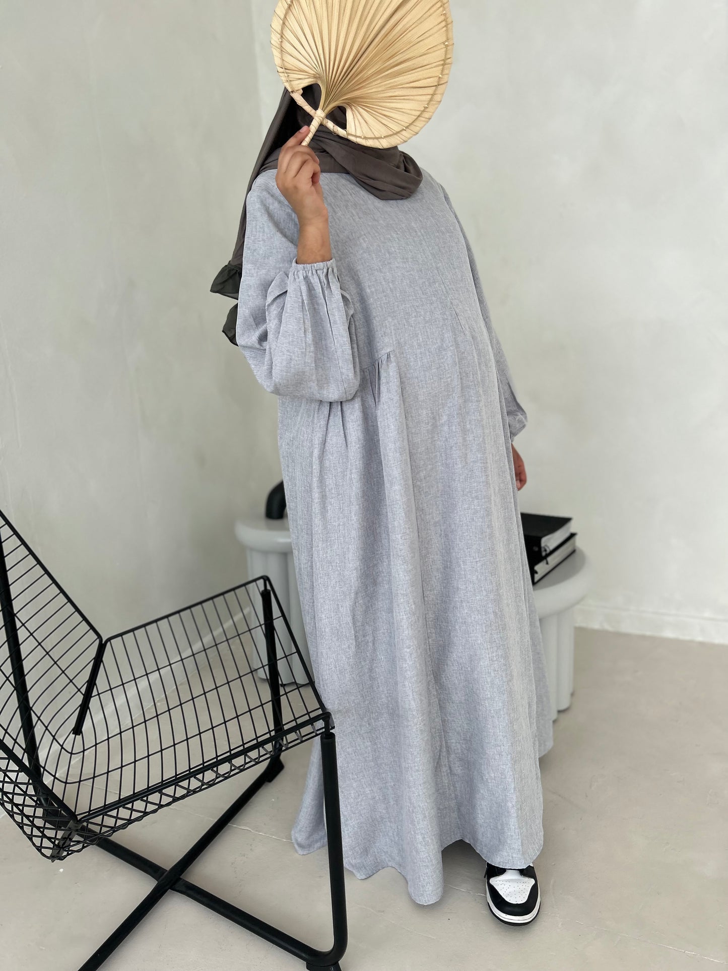 Hayat Linen Abaya light grey