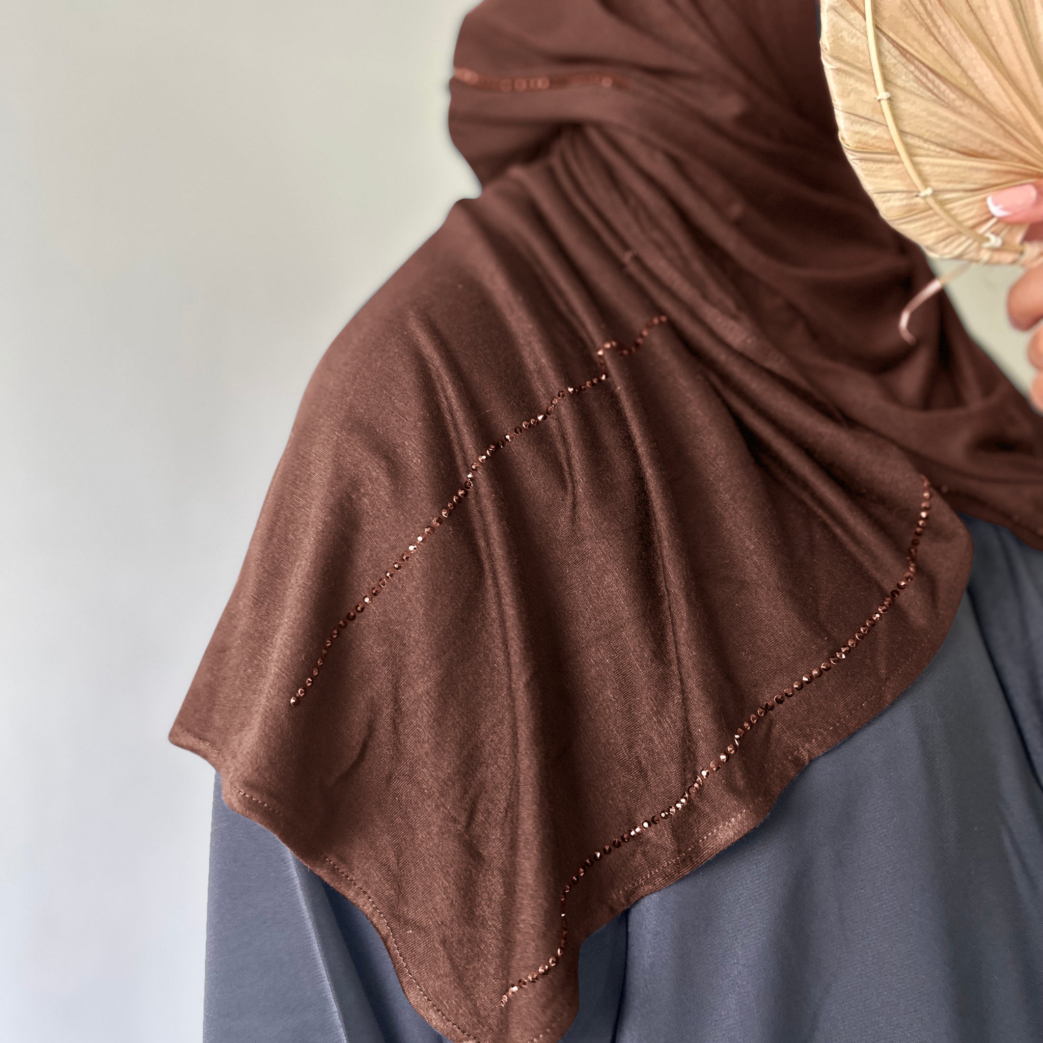 Premium Brown Jersey Hijab with Rhinestones