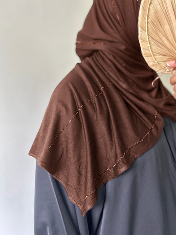 Premium Brown Jersey Hijab with Rhinestones