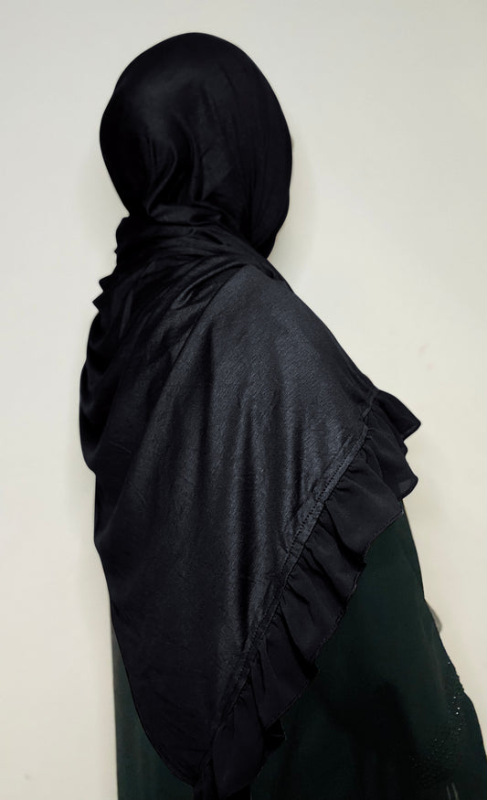 Premium Black Jersey Hijab with Frill