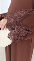 Sana Abaya Lace Sleeves with Pockets Coffee - Modest Maternity