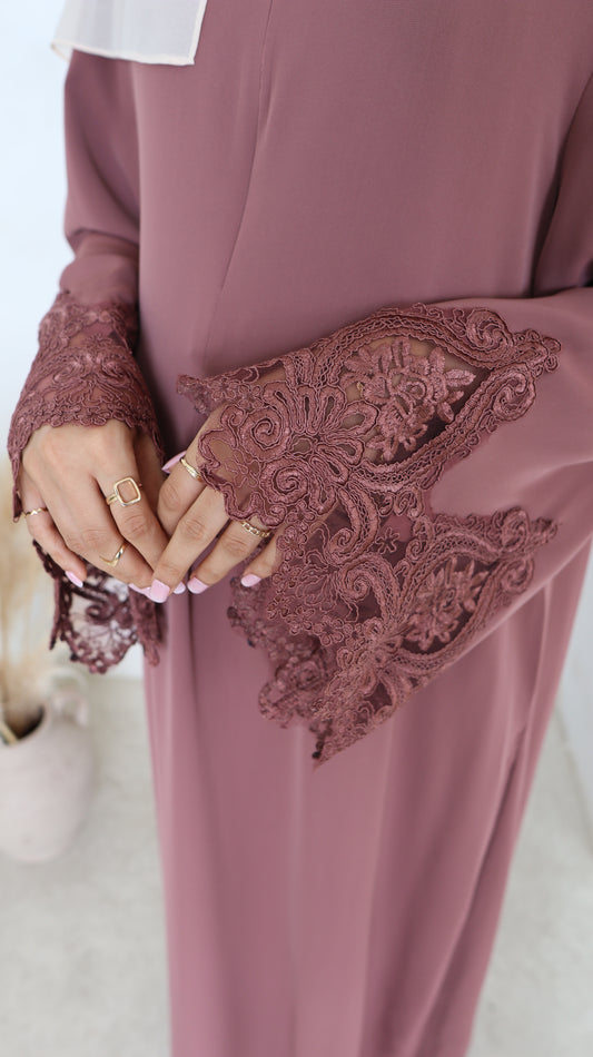 Sana Abaya Lace Sleeves with Pockets Mauve - Modest Maternity