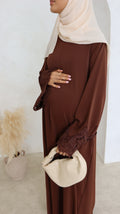 Sana Abaya Lace Sleeves with Pockets Coffee - Modest Maternity