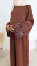 Sana Abaya Lace Sleeves with Pockets Coffee - Modest Maternity