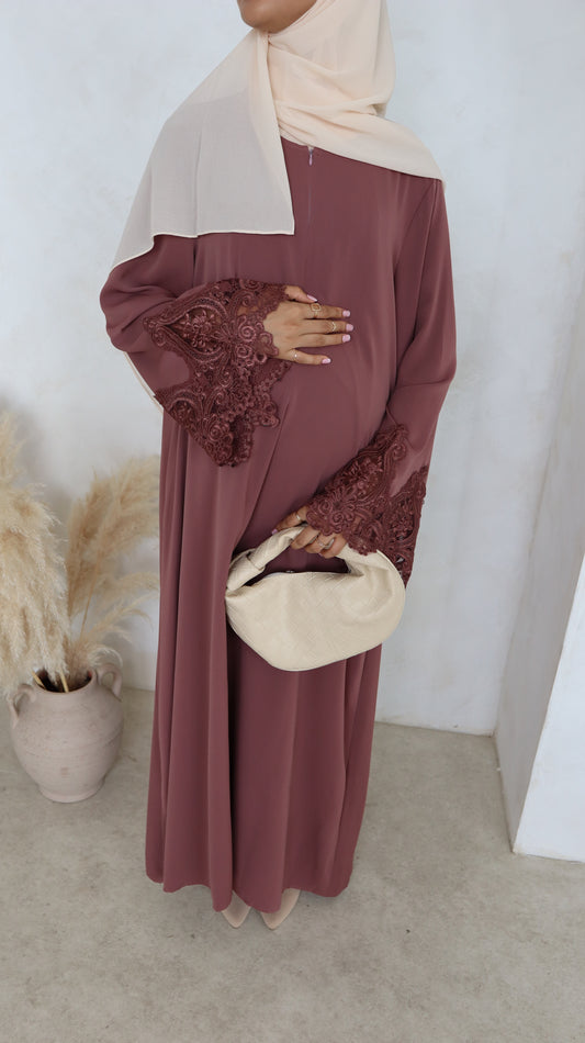 Sana Abaya Lace Sleeves with Pockets Mauve - Modest Maternity