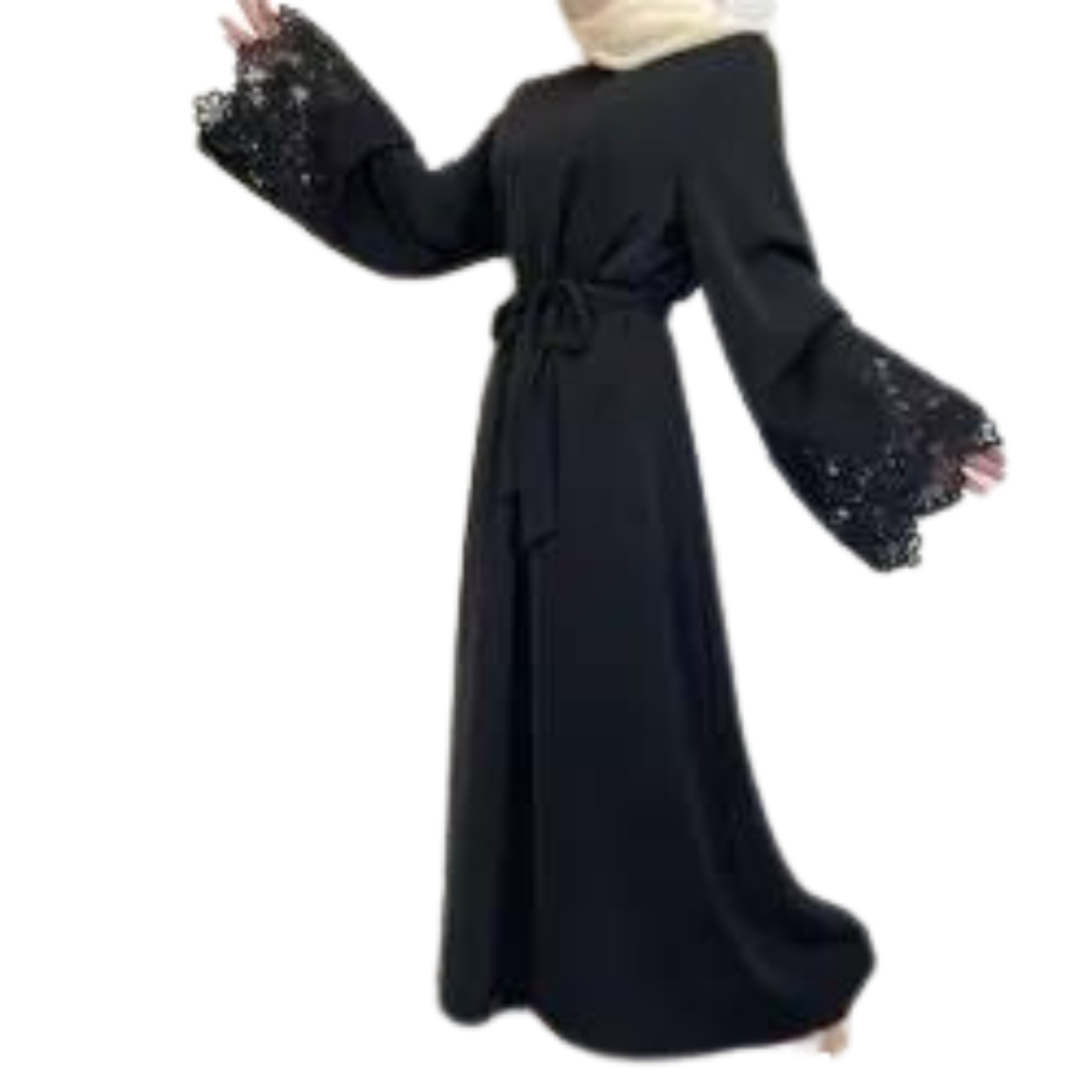 Sana Abaya Lace Sleeves with Pockets Black