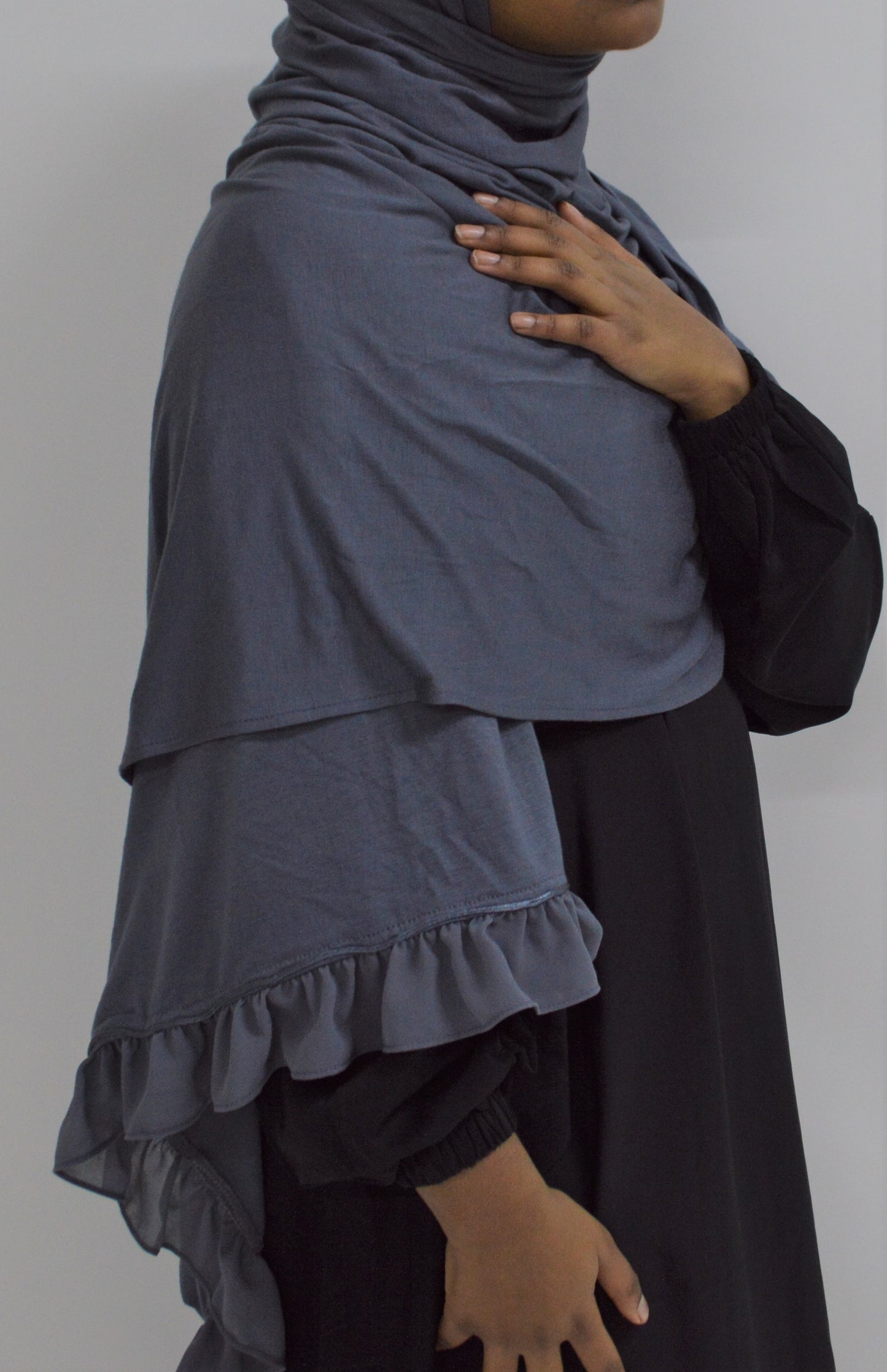 Premium Jersey Hijab with Frill Dark Grey colour