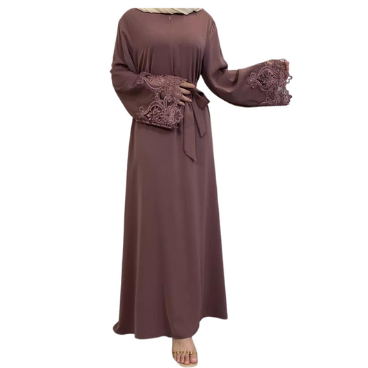 Sana Abaya Lace Sleeves with Pockets Mauve